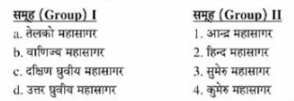 तलका समूह  \'I\'  र समूह  \'II\' वीच जोडा मिलाई कोडवटा सही उतर छान्नुहोस् ।